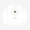 Oztra Dominion white sweatshirt, front view showing the Dominion print