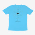 Oztra Dominion aqua blue tee, front view showing the Dominion print