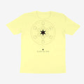 Oztra Dominion butter yellow tee, front view showing the Dominion print
