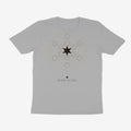 Oztra Dominion grey melange tee, front view showing the Dominion print