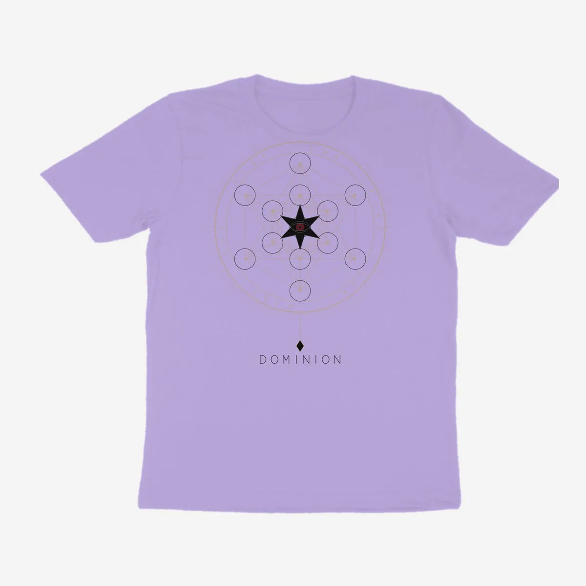 Oztra Dominion lavender tee, front view showing the Dominion print