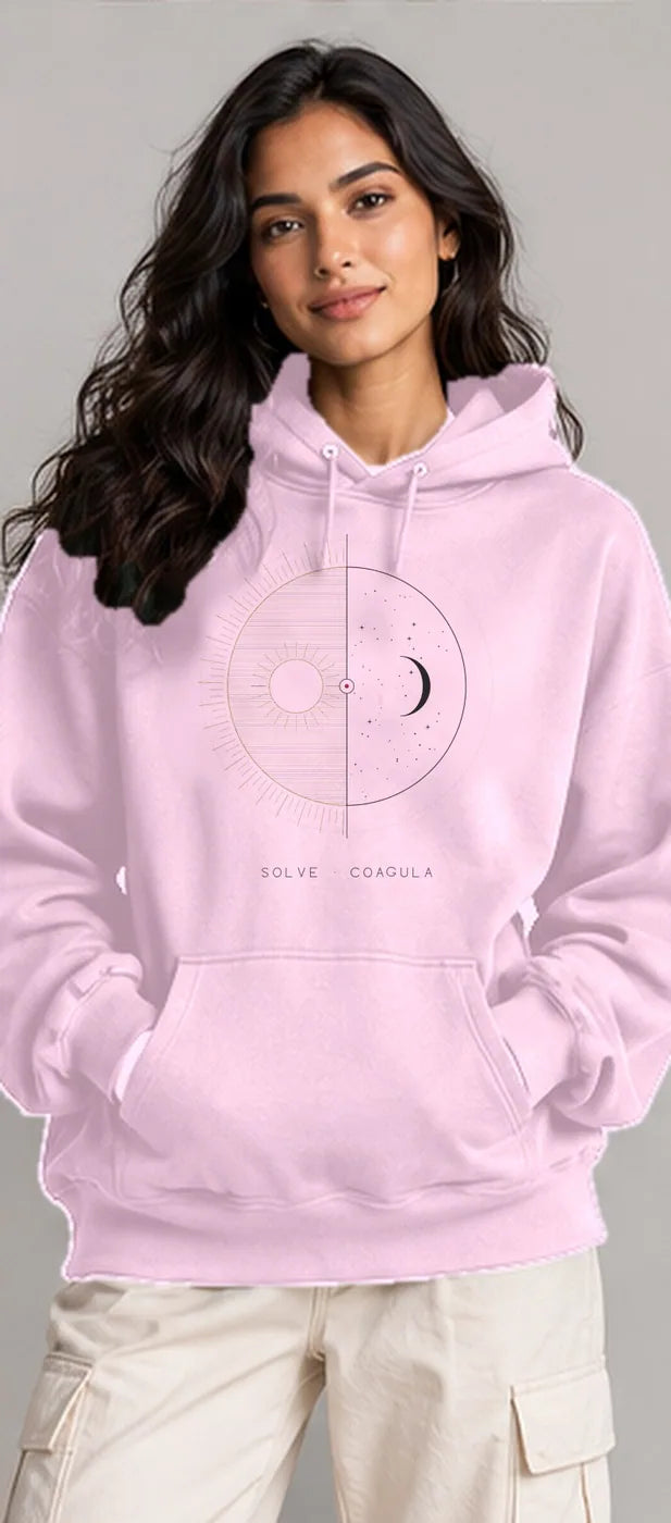 Model wearing the Oztra Duality hoodie in baby pink