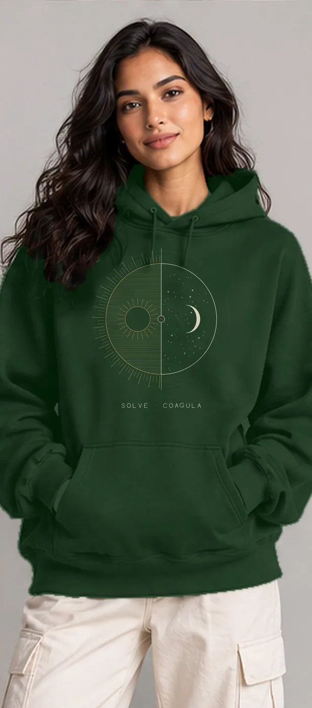 Model wearing the Oztra Duality hoodie in bottle green