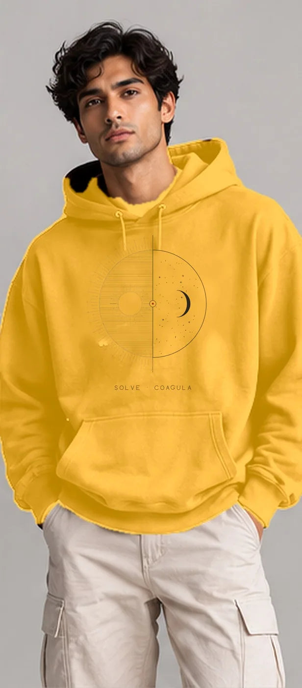 Model wearing the Oztra Duality hoodie in mustard