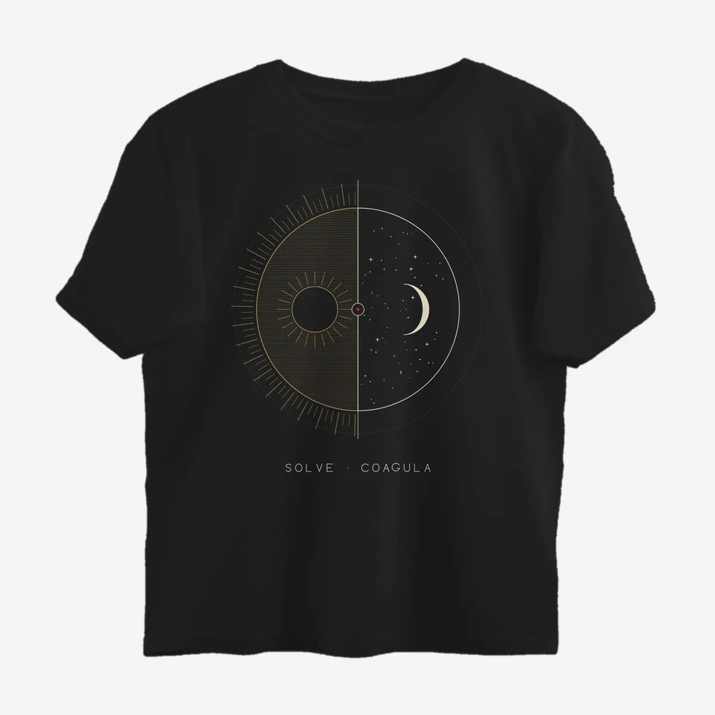 Oztra Duality black oversized tee, front view showing the Duality print