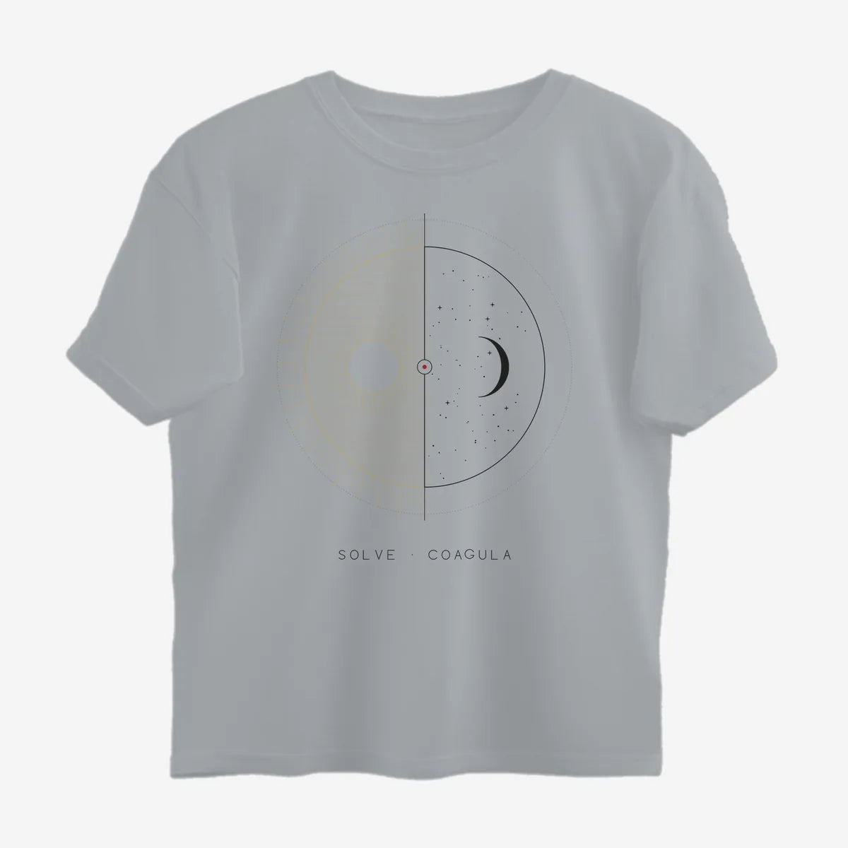 Oztra Duality grey melange oversized tee, front view showing the Duality print