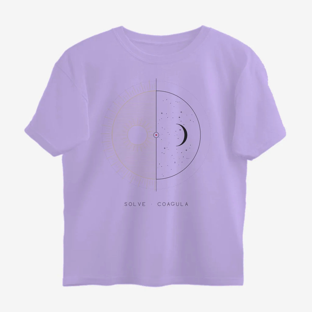 Oztra Duality lavender oversized tee, front view showing the Duality print