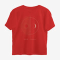Oztra Duality red oversized tee, front view showing the Duality print