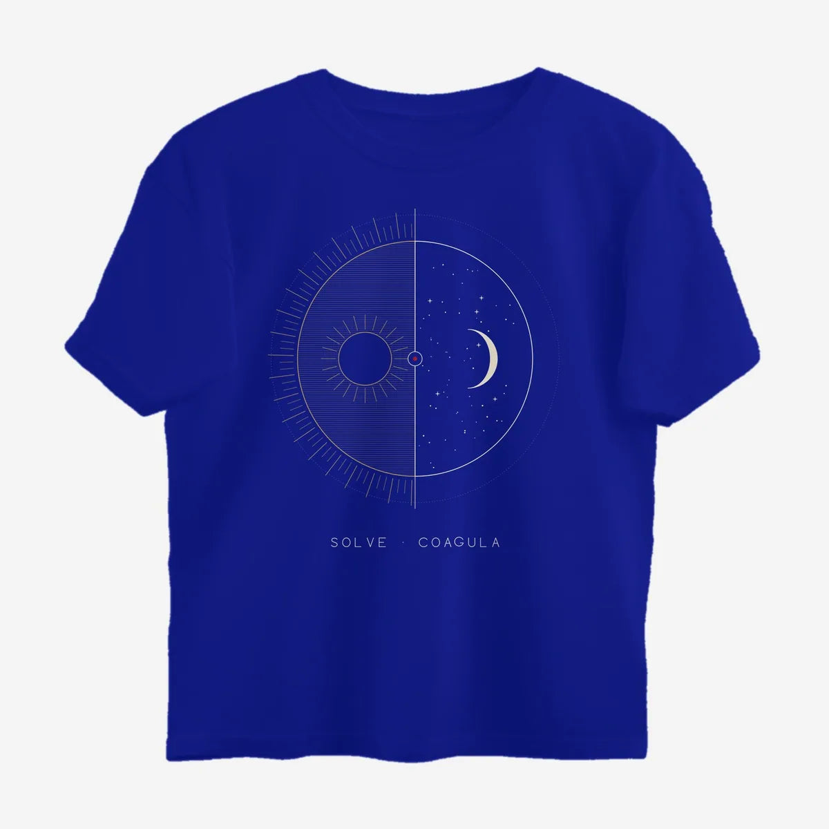 Oztra Duality royal blue oversized tee, front view showing the Duality print