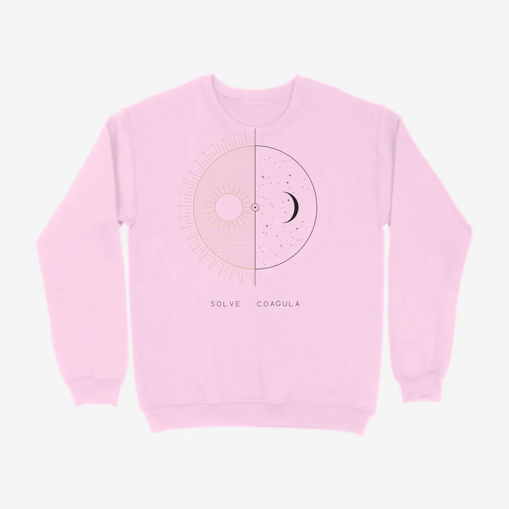 Oztra Duality baby pink sweatshirt, front view showing the Duality print