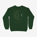 Oztra Duality bottle green sweatshirt, front view showing the Duality print