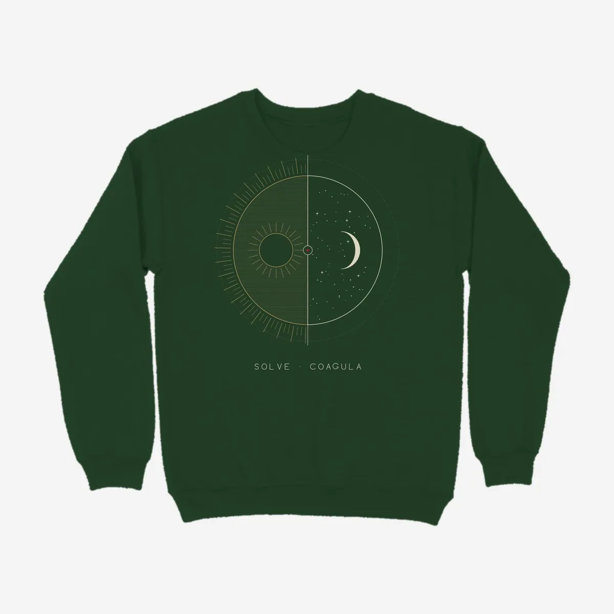 Oztra Duality bottle green sweatshirt, front view showing the Duality print