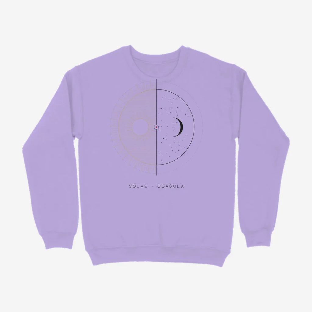 Oztra Duality lavender sweatshirt, front view showing the Duality print