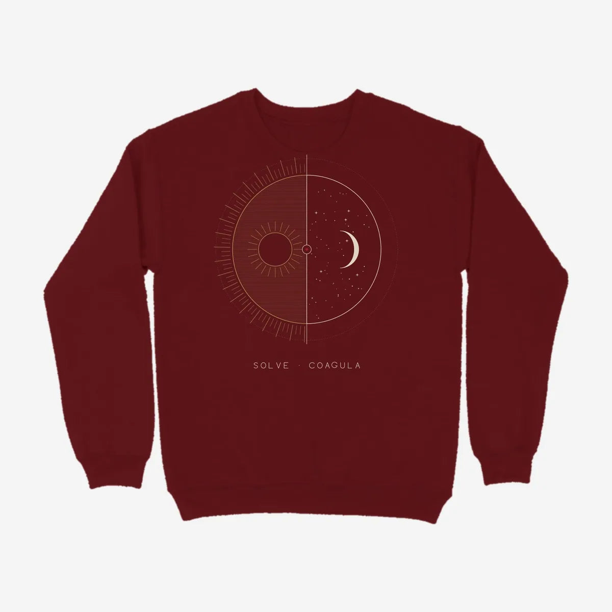 Oztra Duality maroon sweatshirt, front view showing the Duality print
