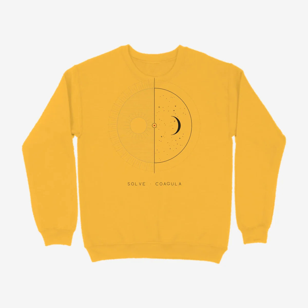 Oztra Duality mustard sweatshirt, front view showing the Duality print