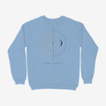 Oztra Duality sky blue sweatshirt, front view showing the Duality print