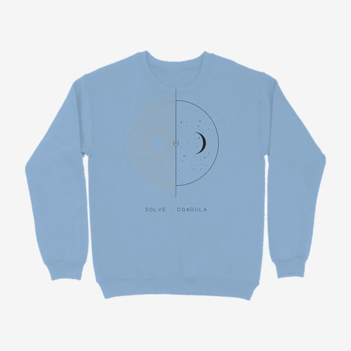 Oztra Duality sky blue sweatshirt, front view showing the Duality print