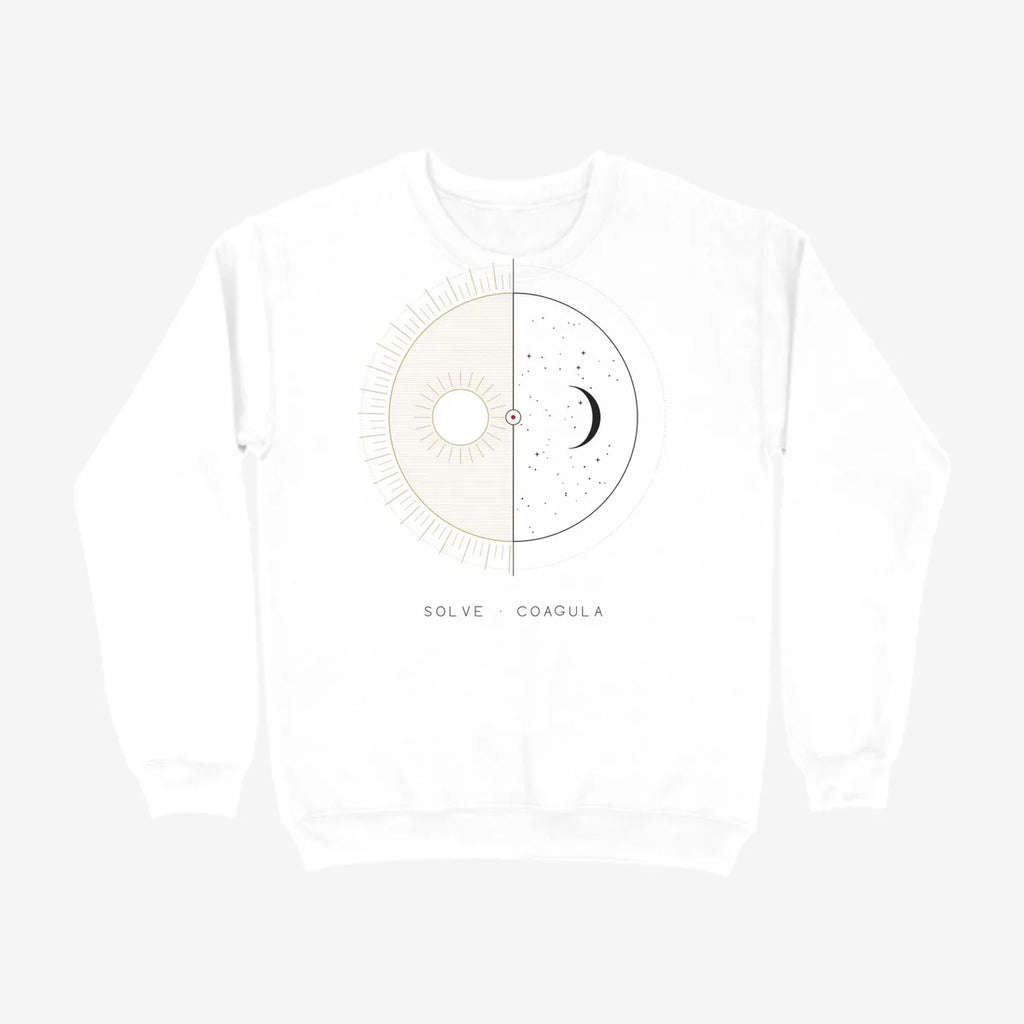 Oztra Duality white sweatshirt, front view showing the Duality print