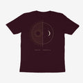 Oztra Duality aubergine tee, front view showing the Duality print