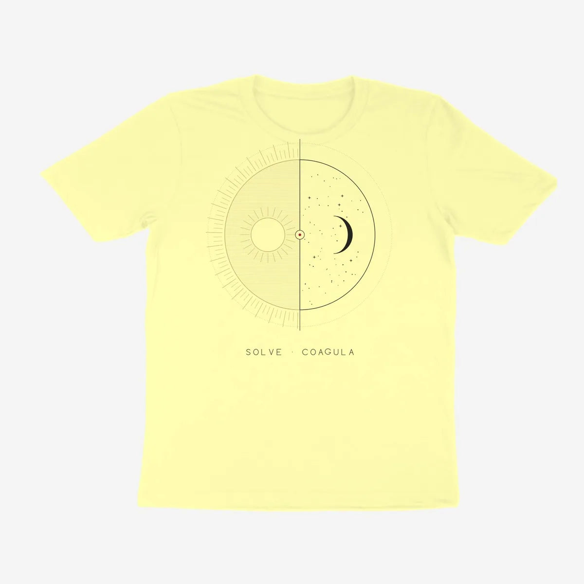 Oztra Duality butter yellow tee, front view showing the Duality print