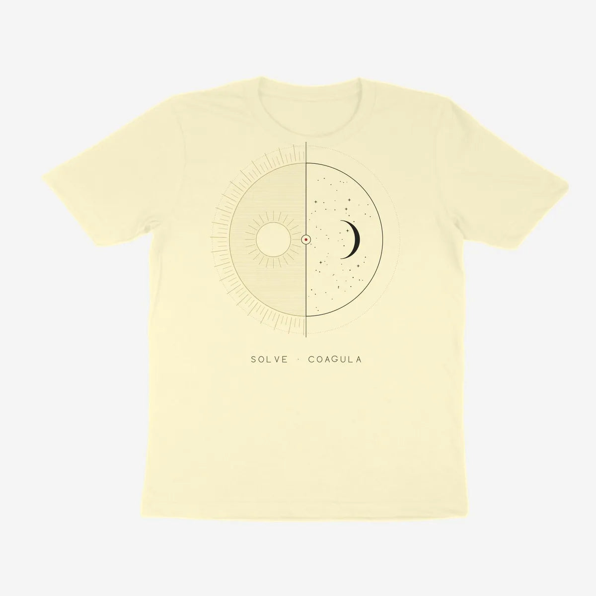 Oztra Duality cream tee, front view showing the Duality print