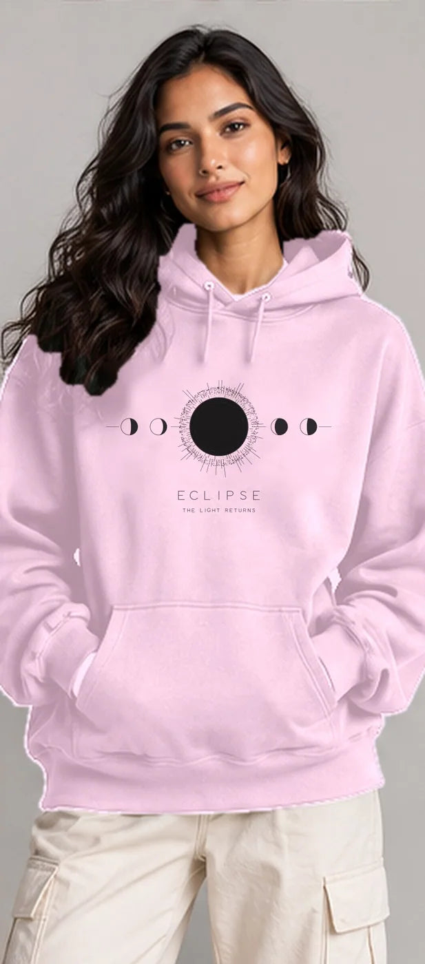 Model wearing the Oztra Eclipse hoodie in baby pink