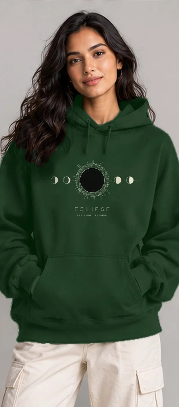Model wearing the Oztra Eclipse hoodie in bottle green