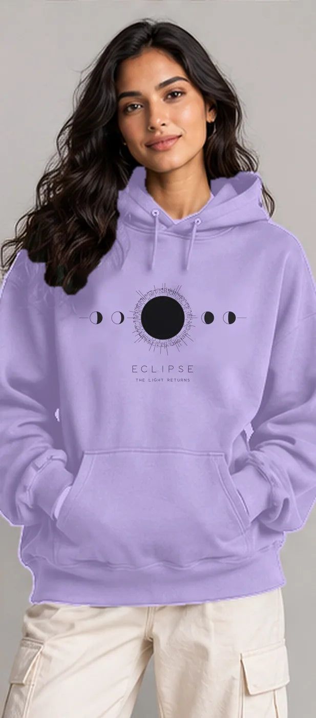 Model wearing the Oztra Eclipse hoodie in lavender