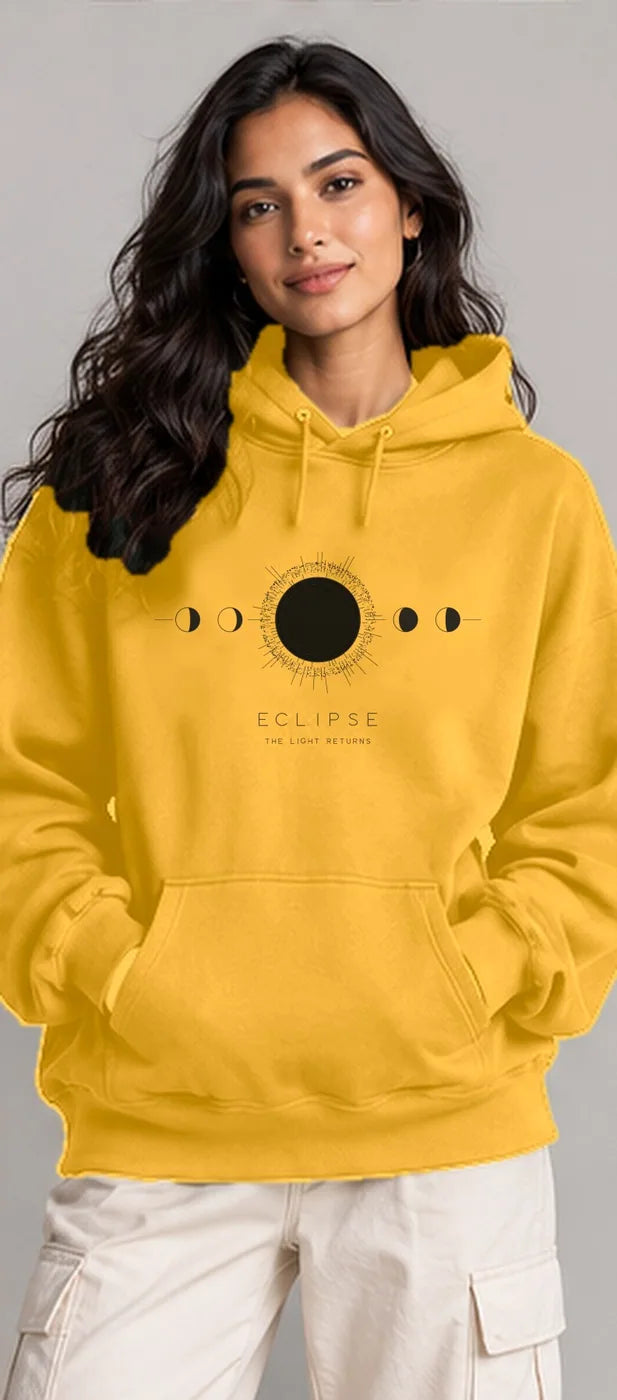 Model wearing the Oztra Eclipse hoodie in mustard
