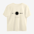 Oztra Eclipse beige oversized tee, front view showing the Eclipse print