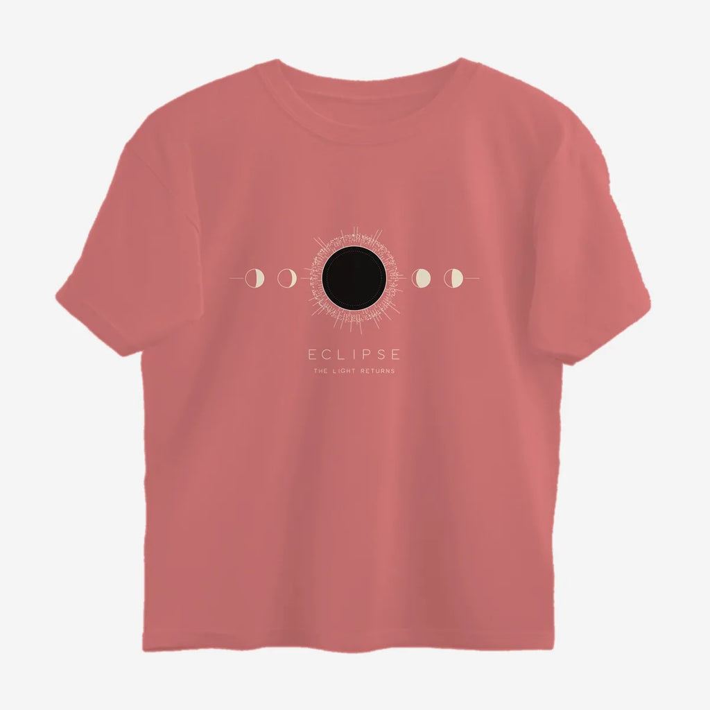 Oztra Eclipse dusty rose oversized tee, front view showing the Eclipse print