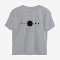 Oztra Eclipse grey melange oversized tee, front view showing the Eclipse print