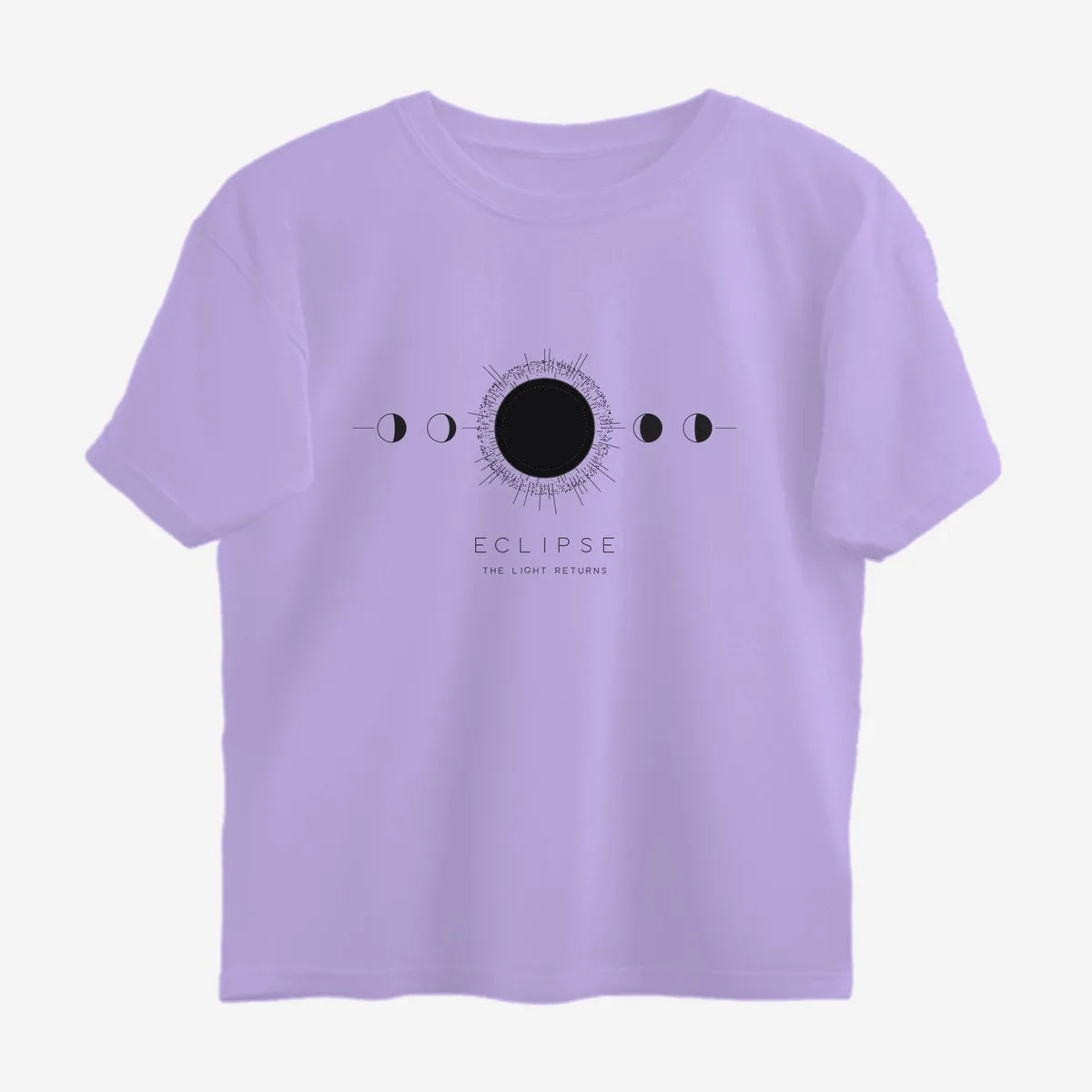 Oztra Eclipse lavender oversized tee, front view showing the Eclipse print