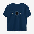 Oztra Eclipse navy oversized tee, front view showing the Eclipse print