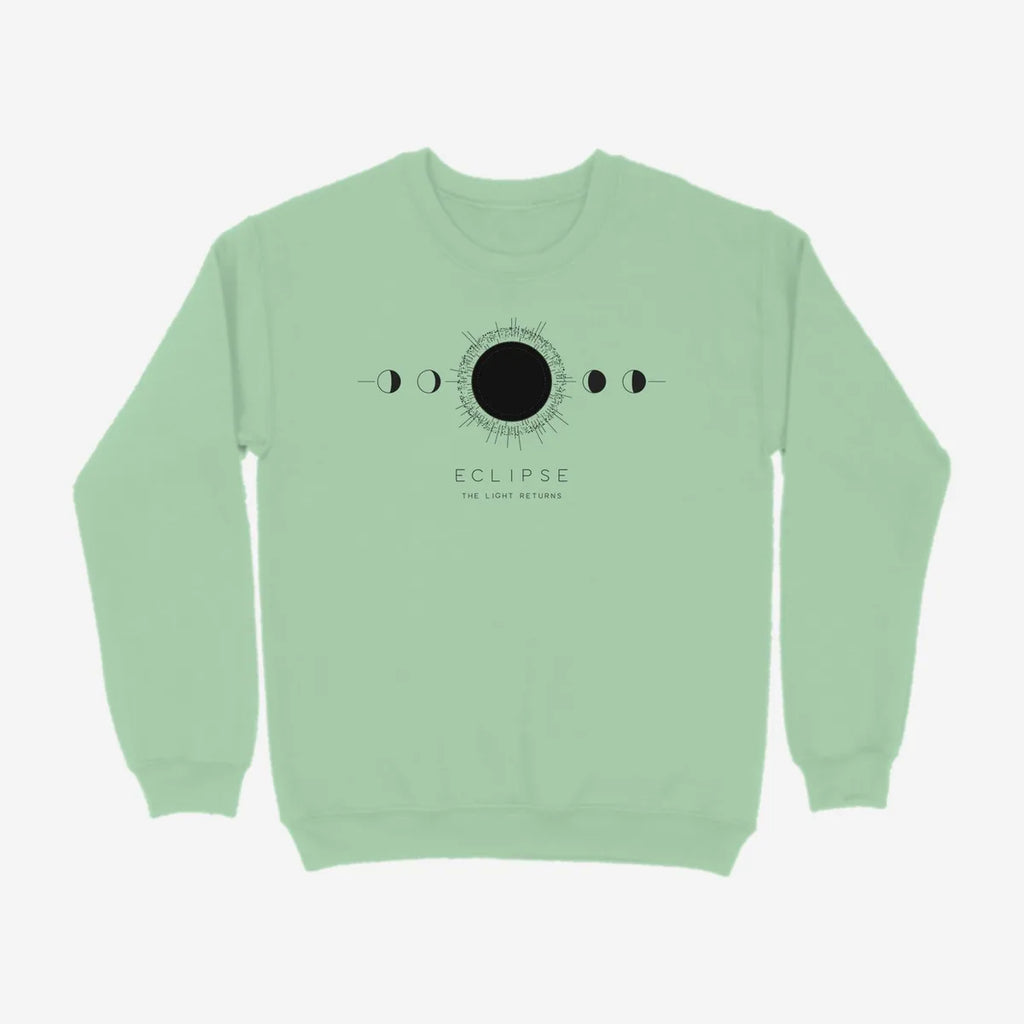 Oztra Eclipse mint sweatshirt, front view showing the Eclipse print