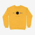 Oztra Eclipse mustard sweatshirt, front view showing the Eclipse print