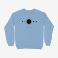 Oztra Eclipse sky blue sweatshirt, front view showing the Eclipse print