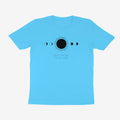 Oztra Eclipse aqua blue tee, front view showing the Eclipse print