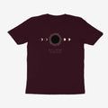 Oztra Eclipse aubergine tee, front view showing the Eclipse print