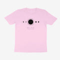 Oztra Eclipse baby pink tee, front view showing the Eclipse print