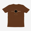 Oztra Eclipse coffee brown tee, front view showing the Eclipse print