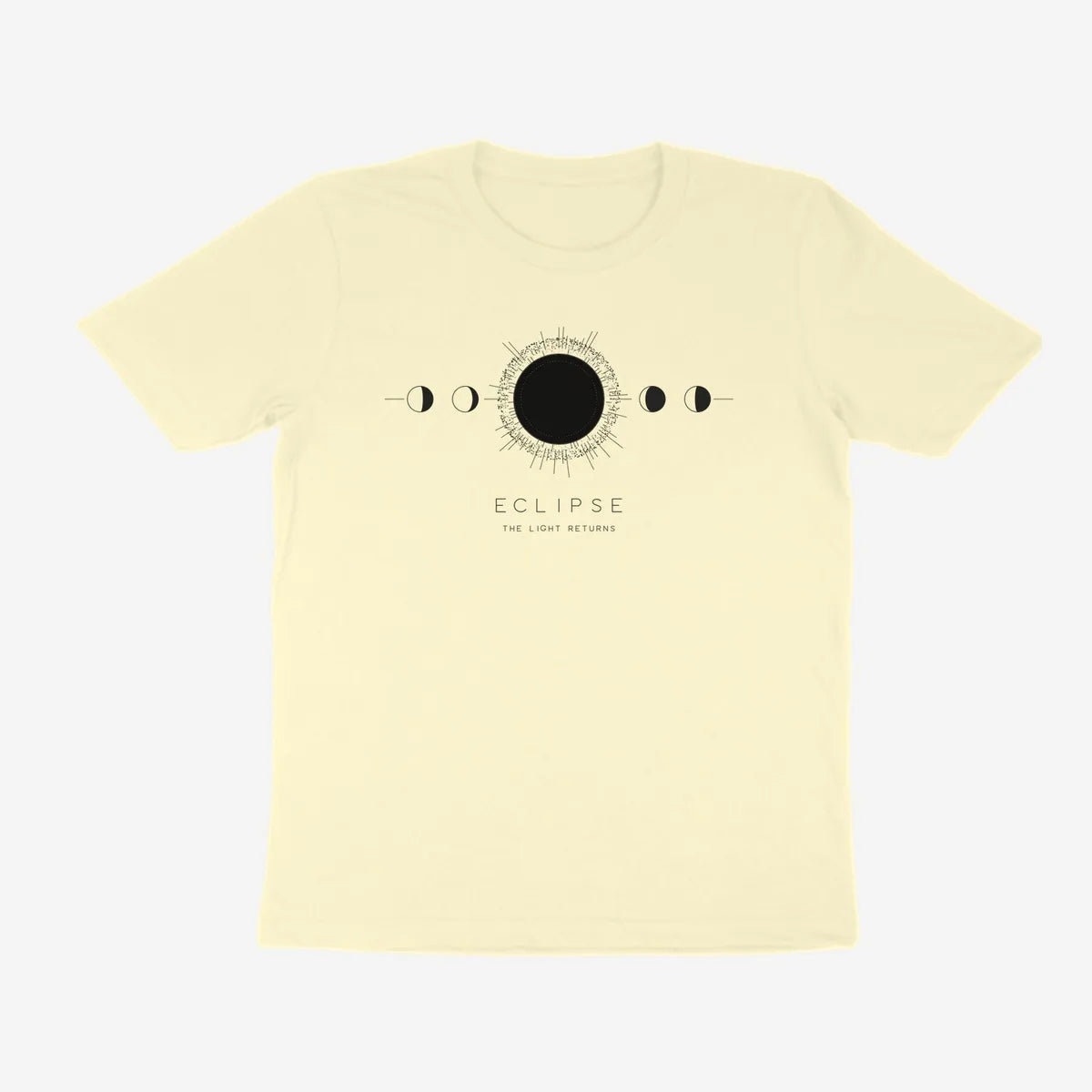 Oztra Eclipse cream tee, front view showing the Eclipse print