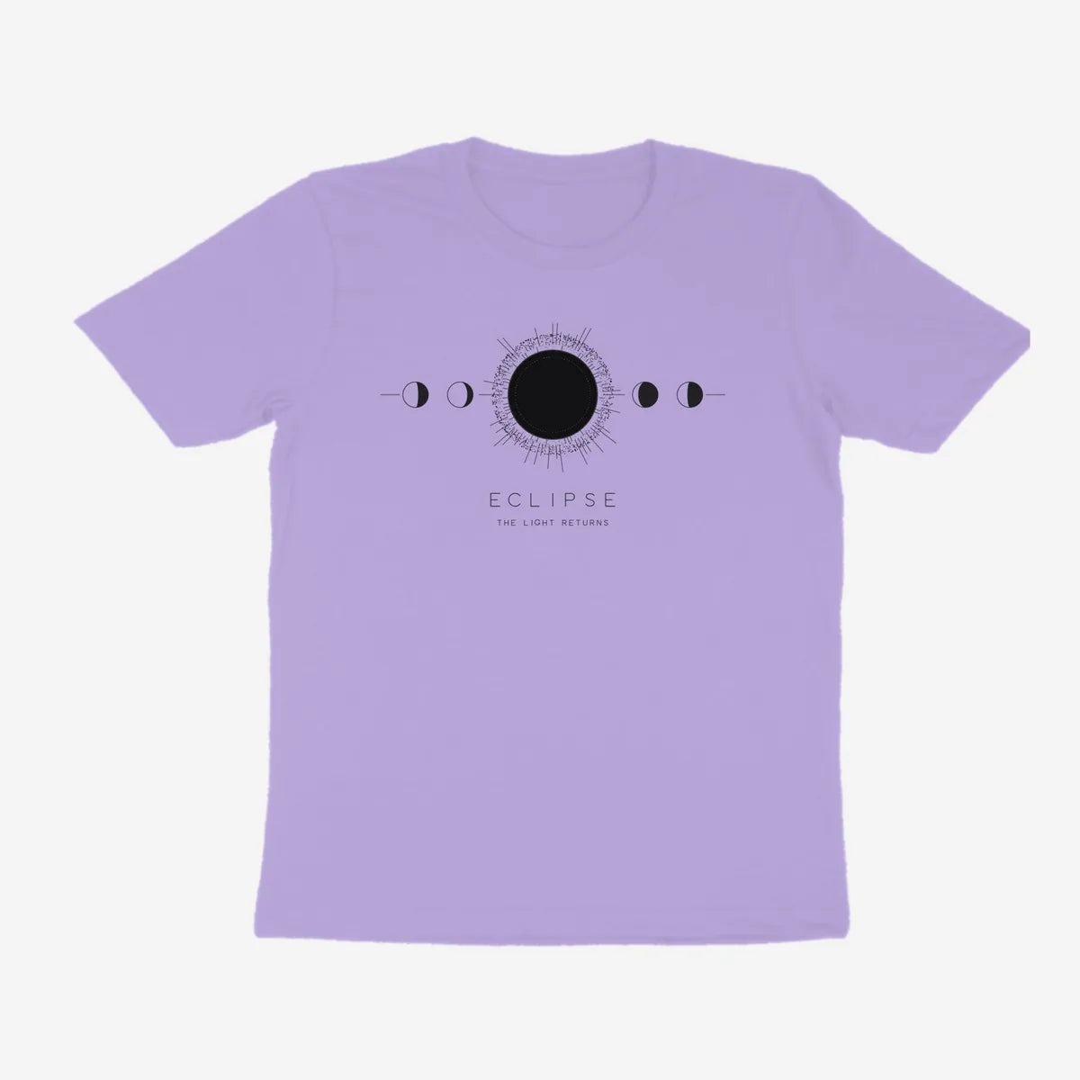 Oztra Eclipse lavender tee, front view showing the Eclipse print