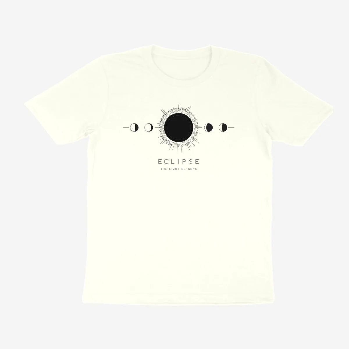 Oztra Eclipse off white tee, front view showing the Eclipse print