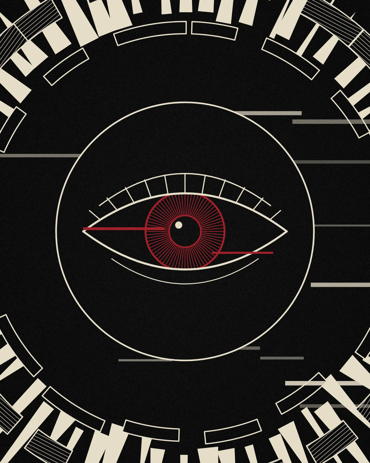 Close-up detail of the Oztra Fracture linework showing bone shards with crimson glitch lines