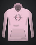 Oztra Fracture baby pink hoodie, front view showing the Fracture print