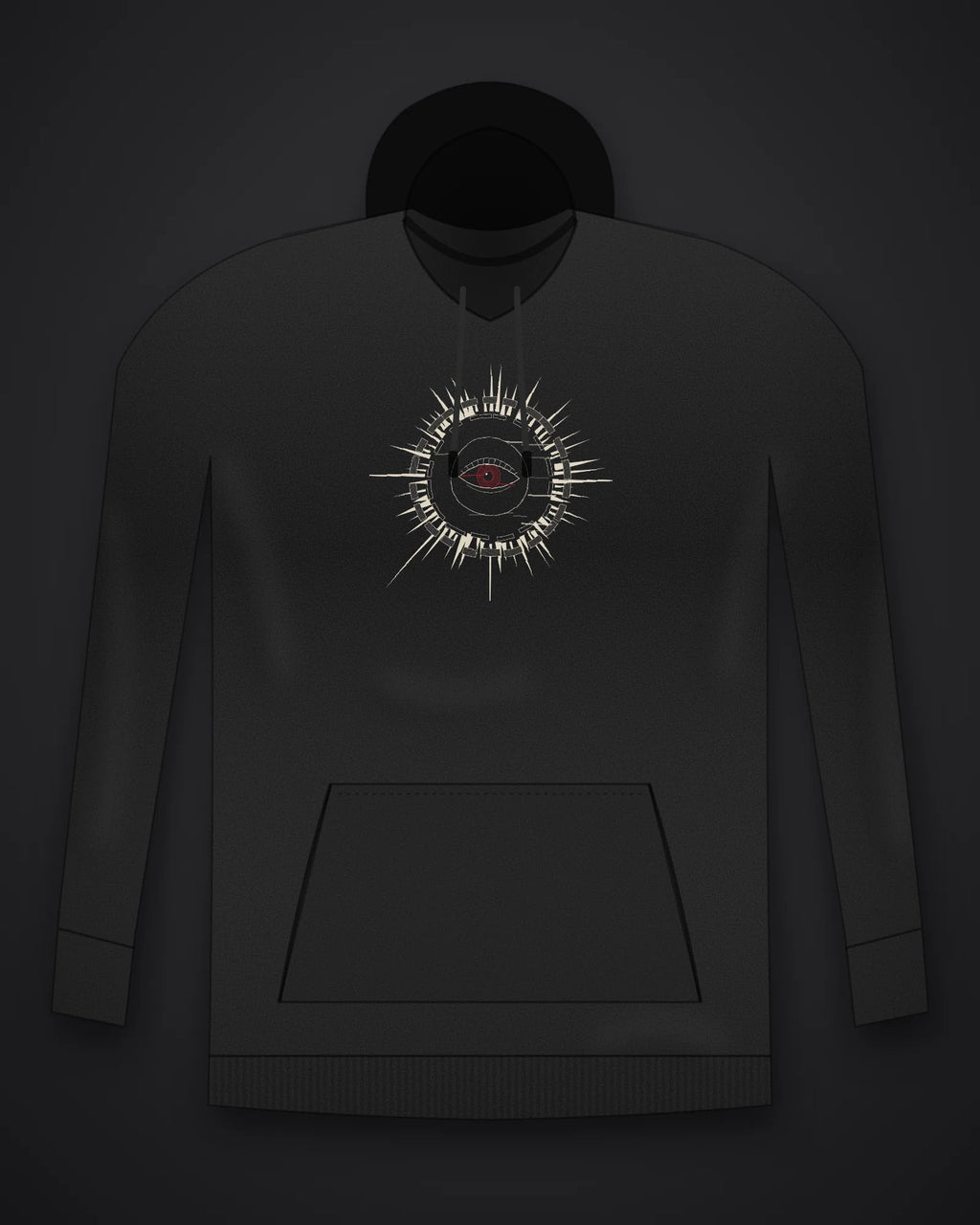 Oztra Fracture black hoodie, front view showing the Fracture print