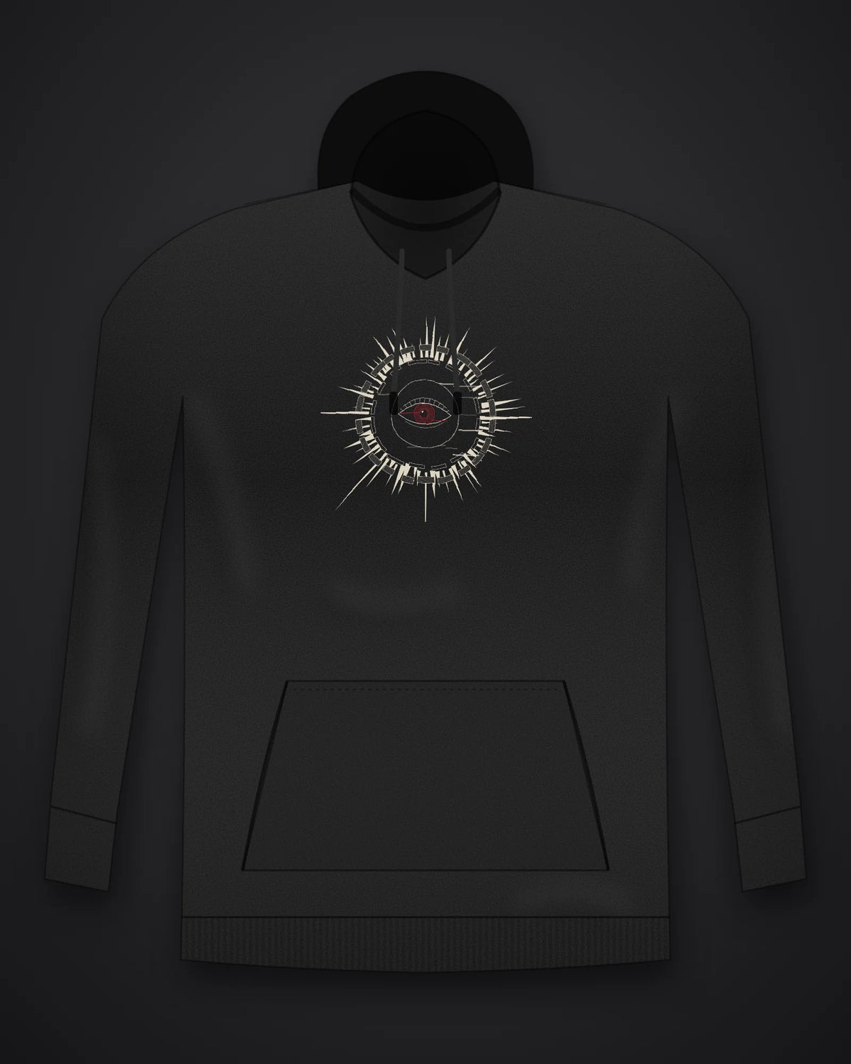 Oztra Fracture black hoodie, front view showing the Fracture print