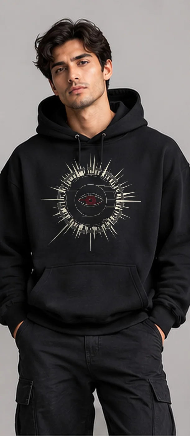 Model wearing the Oztra Fracture hoodie in black