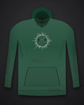 Oztra Fracture bottle green hoodie, front view showing the Fracture print